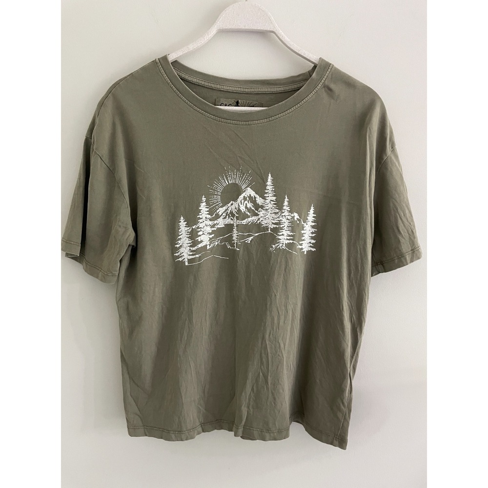 C&C California Sunwashed Mountain Graphic Tee Olive Green Medium Womens Shirt